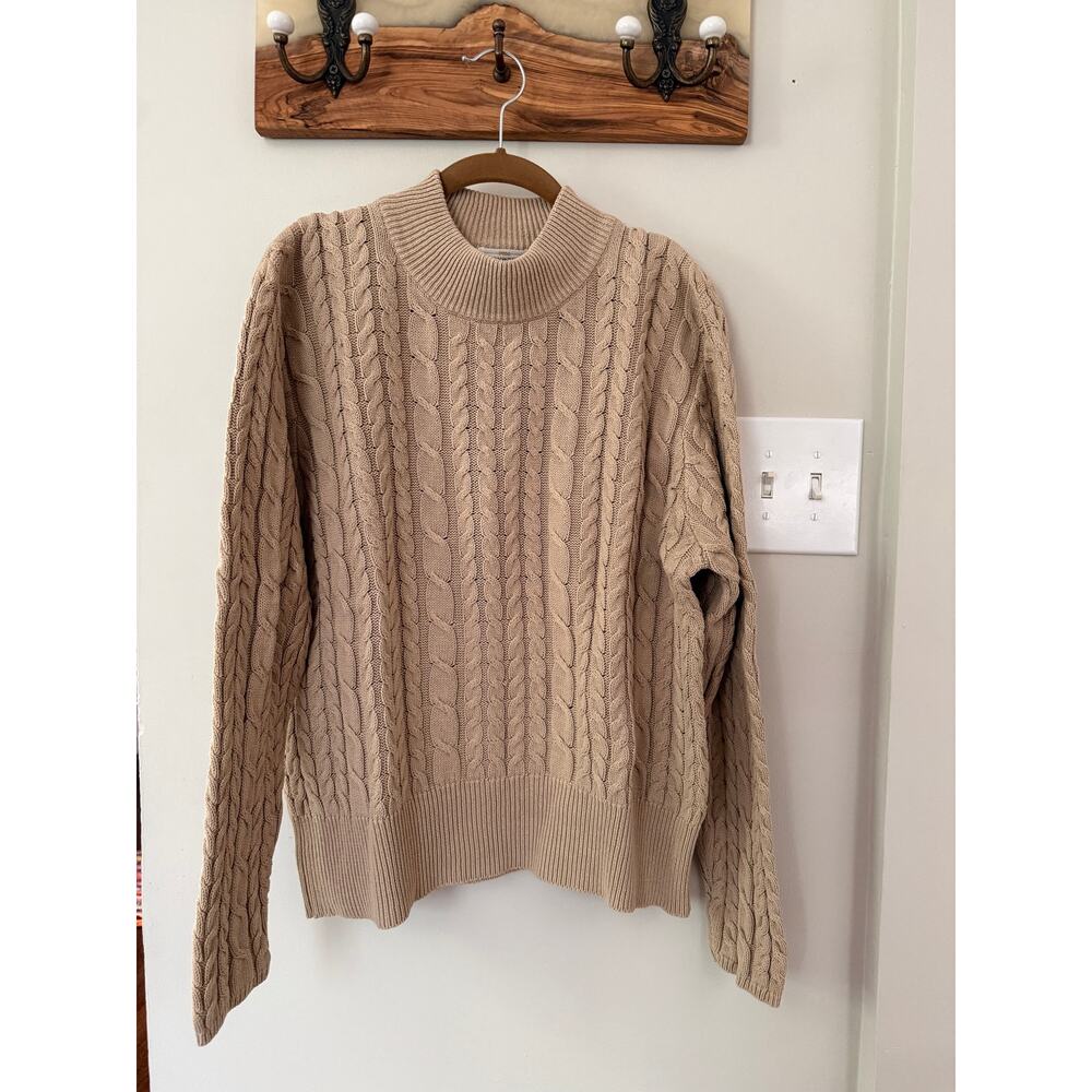 Vintage mock neck cable knit sweater 100% cotton Large